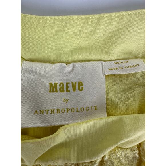 Maeve Anthropologie Medium Cotton Eyelet Lemon Yellow Babydoll Dress Coastal - Picture 8 of 12